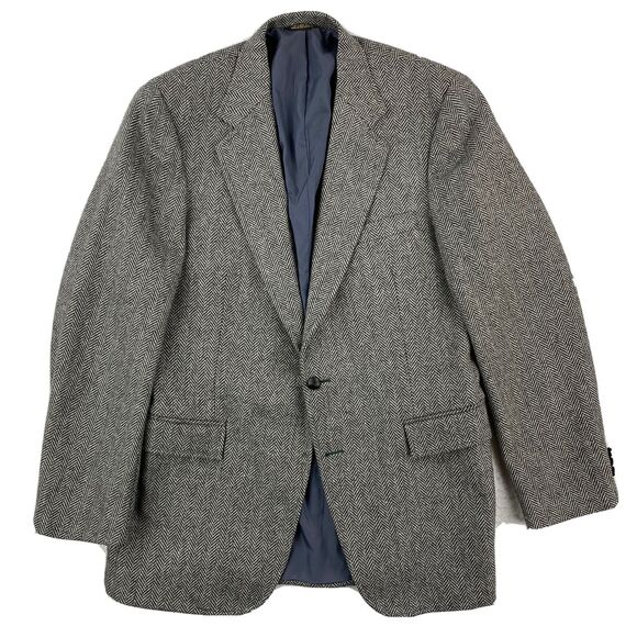 Vintage Kingsridge Blazer Mens 42S Gray Herringbone Corpcore Wool Sports Coat - Picture 1 of 13